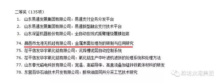【喜訊】昌邑市龍港無機(jī)硅有限公司獲山東省技術(shù)創(chuàng)新優(yōu)秀成果和優(yōu)秀新產(chǎn)品一等獎(jiǎng)等多個(gè)獎(jiǎng)項(xiàng)！