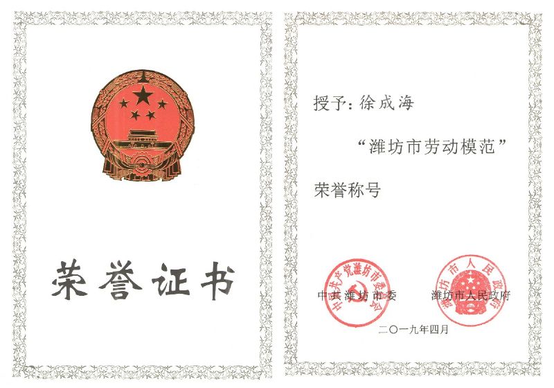 【員工風(fēng)采】龍港無(wú)機(jī)硅員工徐成海榮獲“濰坊市勞動(dòng)模范”榮譽(yù)稱號(hào)！